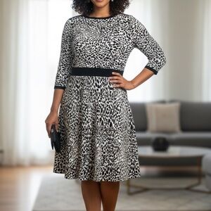 Nina Leonard Black and White Animal Print Kids Dress